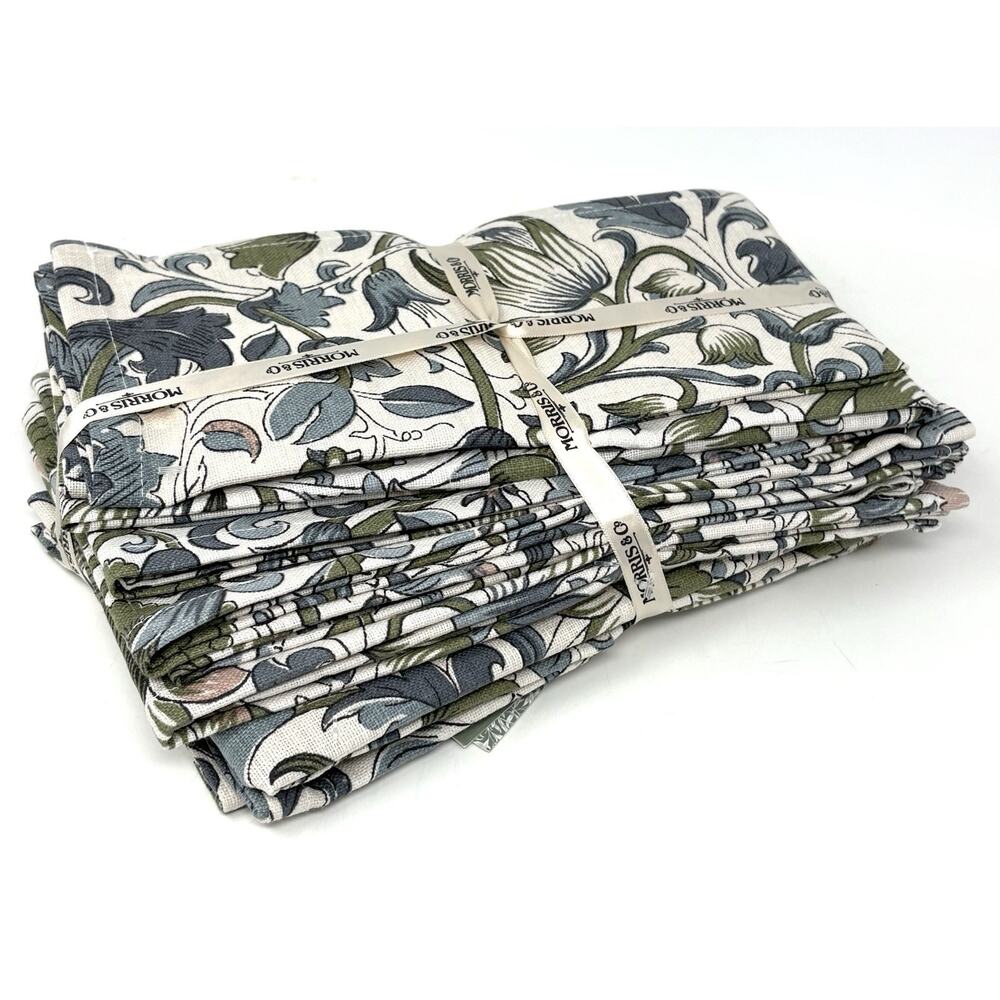 William Morris & Co. Lodden Napkins 8 Blue Green Cream Cotton Fabric 20 x 20” - Picture 11 of 11